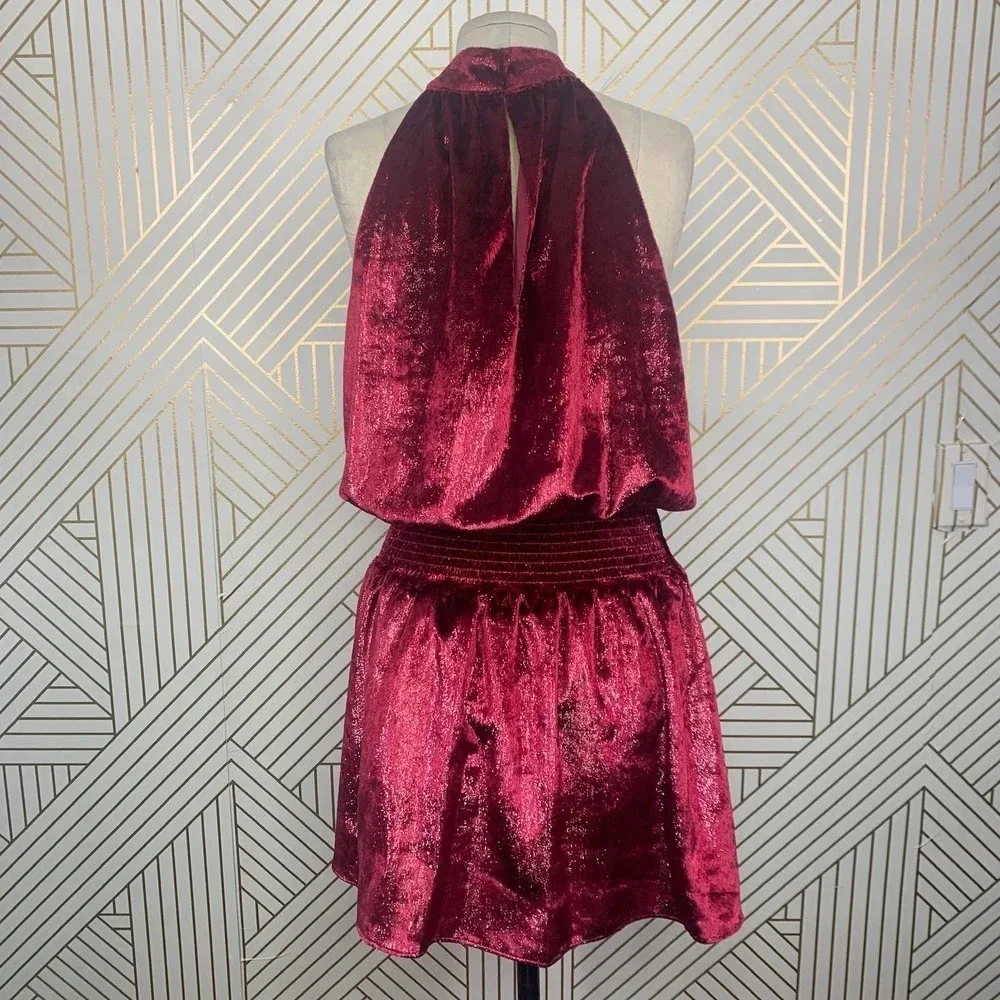 Ramy Brook Ellin Halter Dress in Deep Red Velvet Size US Large‎